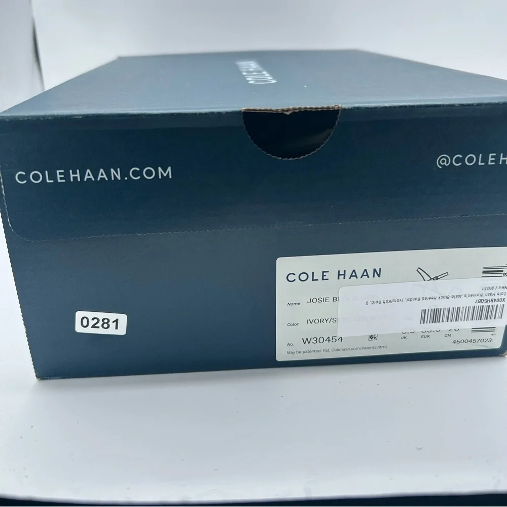 New Cole Haan Women’s Josie Block Heeled Sandal, Ivory/Soft Gold 9 B